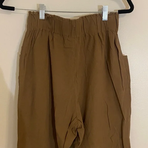 OZMA Women's Utility Heavy Laundered Linen Pant Carob Brown Cropped Size Medium - Picture 6 of 7